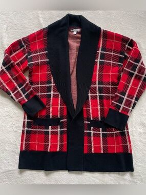 Charter Club Red Plaid Holiday Thick Cardigan size L